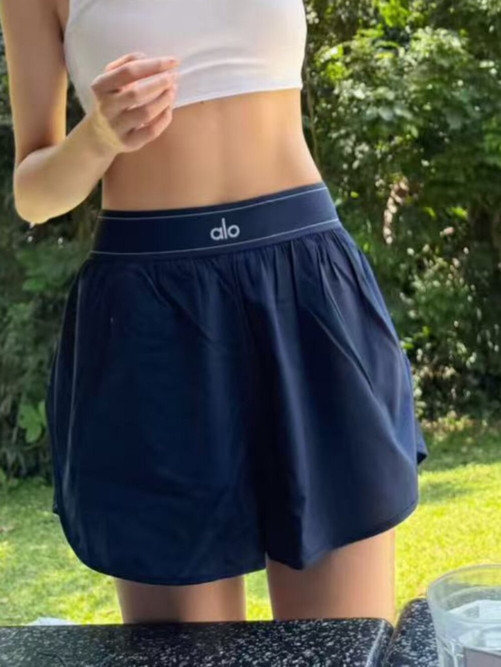 🏋️ALO Yoga Match Point Shorts Navy Blue High-Waisted Design - Picture 1 of 9